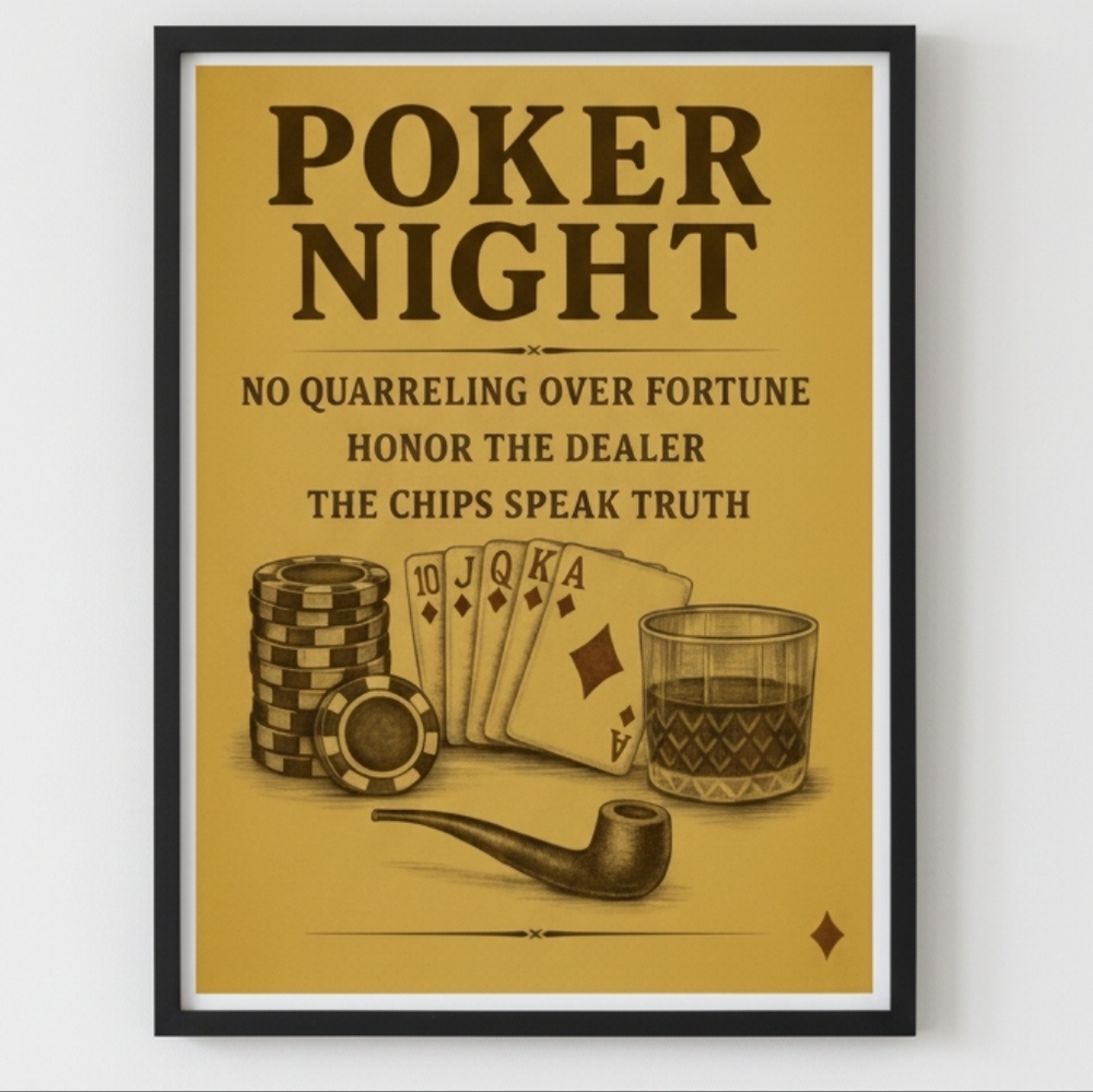 Poker Night Wall Art 16x20 Vintage Casino Poster Man Cave Game Room Decor
